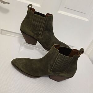 PATINA Olive Green Suede Booties Handmade In Mexico Size 10, Casual, Chic